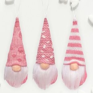 VALENTINE'S Day Gnome Plush Set of 3 Hanging Plush Ornament Pink White